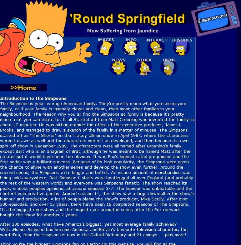 Screenshot of a Simpsons website I made